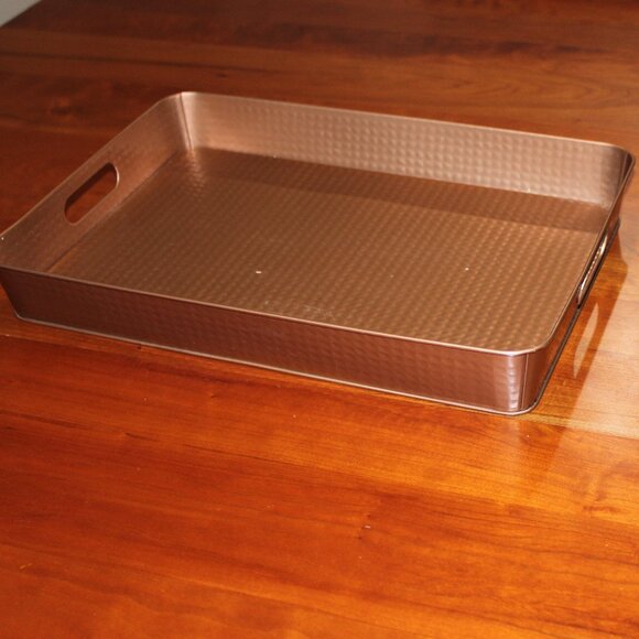 12" x 16 1/2" copper colored tin serving tray/centerpiece perfect for fall decor - Picture 9 of 10